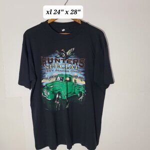 Vtg 90s Hunters Special "50's American Classic" XL Black T-Shirt Single Stitch